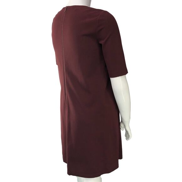 Lafayette 148 New York Size M Dress Shift Burgundy Back Zip Ponte Stretch Knit - Picture 9 of 16